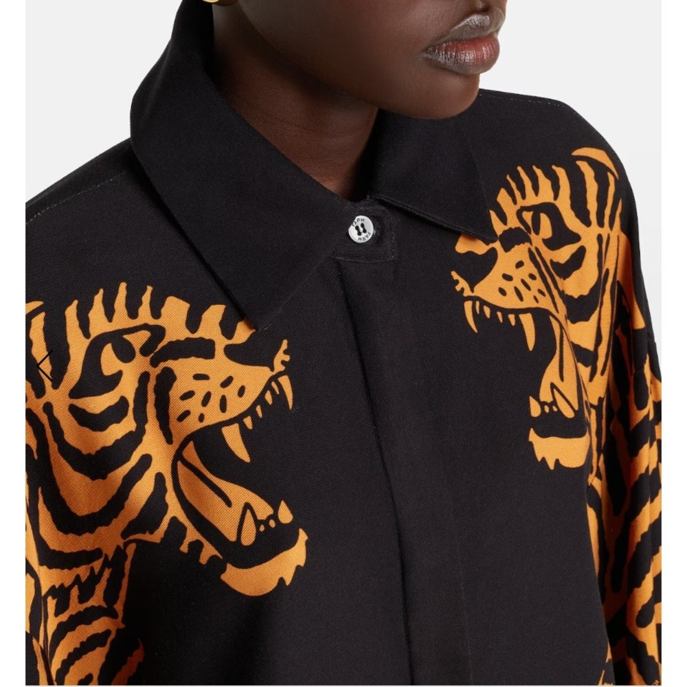 Farm Rio Black Orange Tiger Graphic Oversized Button Down Shirt Womens | Small - Picture 12 of 14